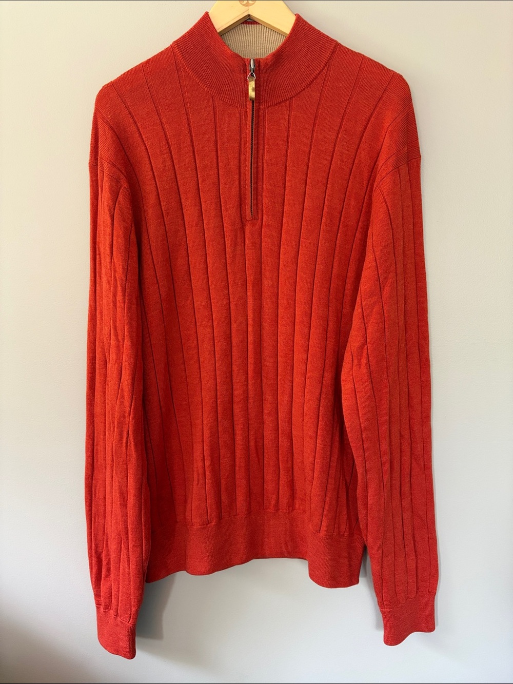 Peter Millar Wool Silk Cashmere Blend Quarter Zip Pullover Sweater Orange XL